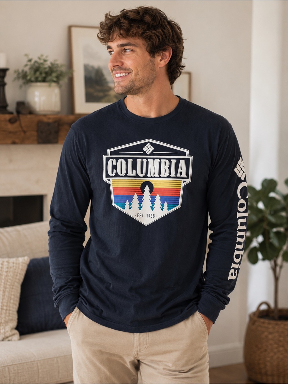 Columbia Black Long Sleeve Tee with Rainbow Crest